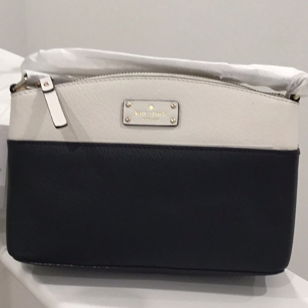 Kate Spade Millie Grove Street  Black & Cement Leather Messenger Crossbody Bag.